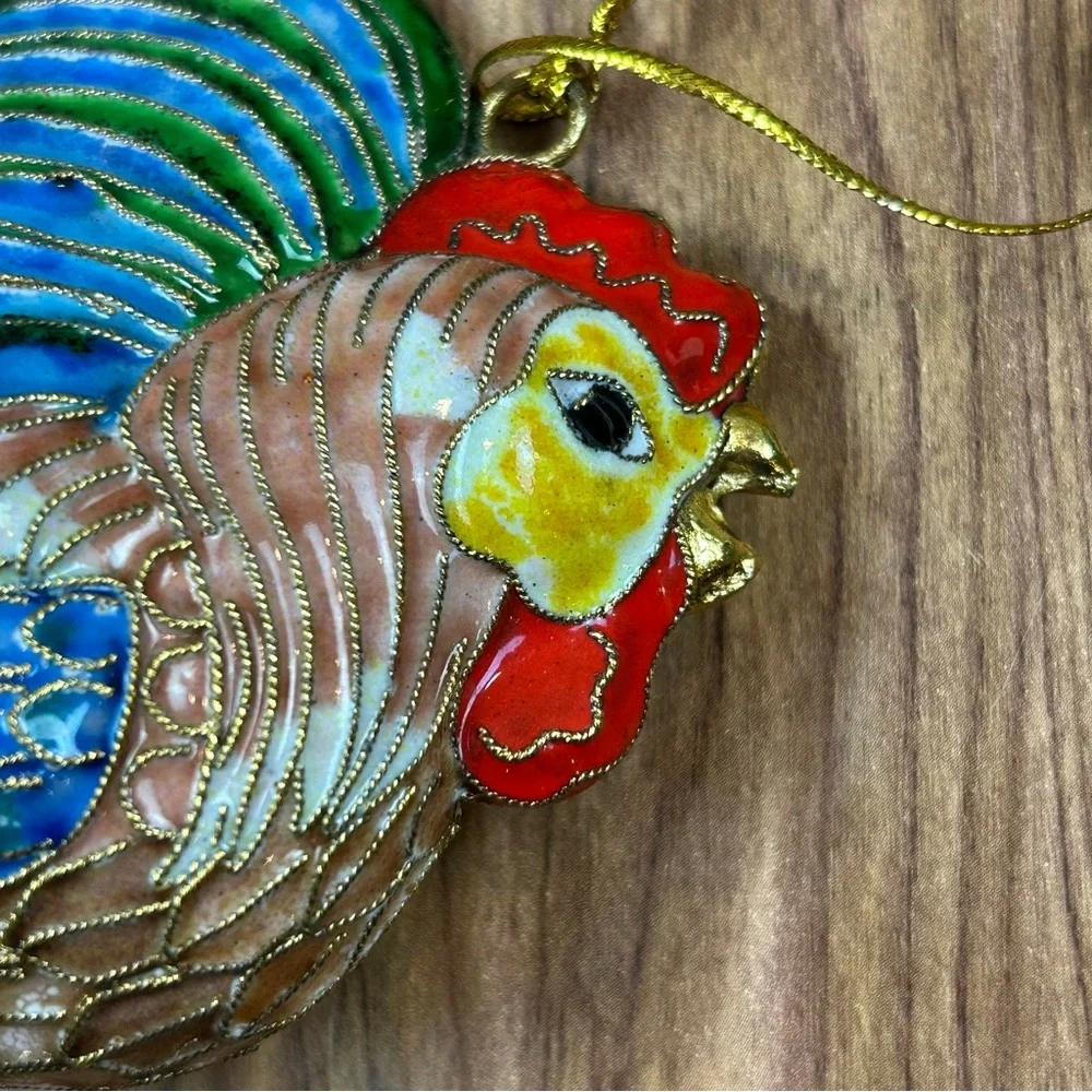 Cloisonné Rooster Ornament Alsan Co. Victorian Enameling NEW